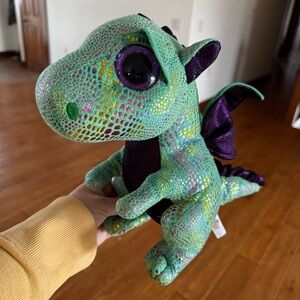 TY Beanie Boo 9” Cinder Dragon Plush Stuffed Toy Colorful Sad Eyes Green